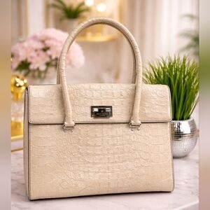 KATE SPADE ORCHARD IVORY VALLEY CROC GENUINE‎ LEATHER FLAP SATCHEL SHOULDER BAG